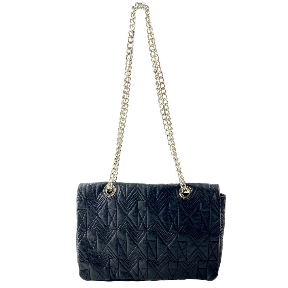 Badgley Mischka Black Faux Leather Vegan Chain Crossbody Purse Bag Handbag OS